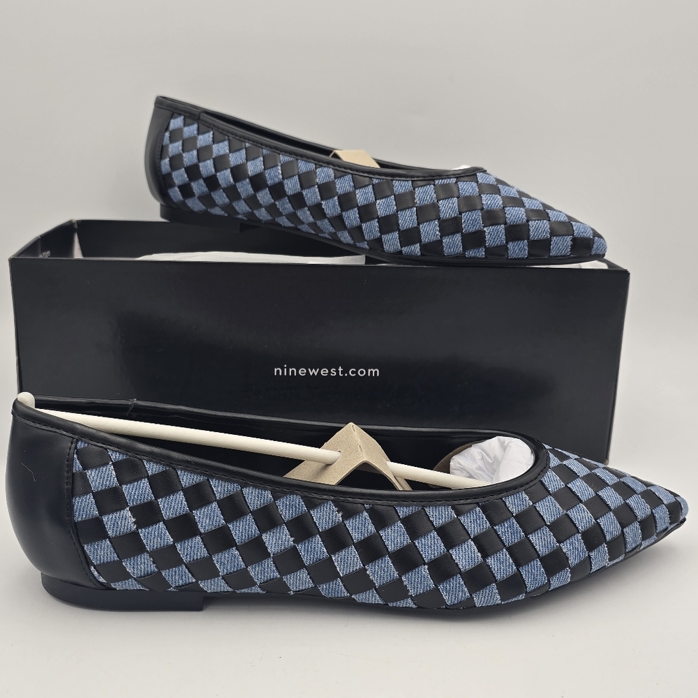 NIB Nine West Largo Woven Flats, Denim/Black, Women's Size 8.5M